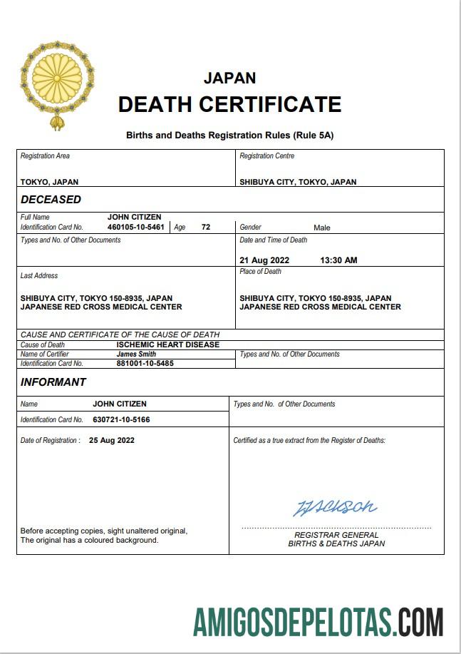 Para baixar modelo Word e PDF de certidão de óbito do Japão